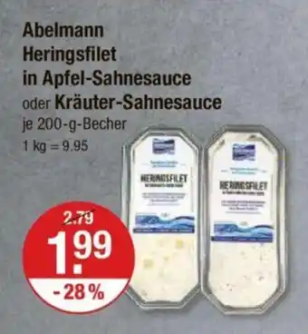 V Markt Abelmann Heringsfilet in Apfel-Sahnesauce oder Kräuter-Sahnesauce je 200-g-Becher Angebot