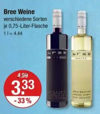 V Markt Bree Weine verschiedene Sorten 750ml Angebot