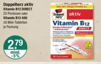 V Markt Doppelherz aktiv Vitamin B12 DIRECT 20 Portionen oder Vitamin B12 400 30 Mini-Tabletten je Packung Angebot