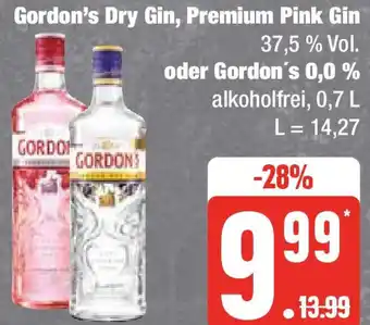 Edeka Gordon's Dry Gin, Premium Pink Gin oder Gordon's 0,0 % 0,7 L Angebot