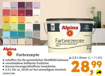 Globus Baumarkt Alpina Farbrezepte je 2,5 L Eimer Angebot