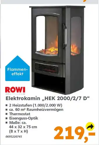 Globus Baumarkt ROWI Elektrokamin ,,HEK 2000/2/7 D" Angebot