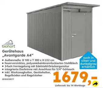 Globus Baumarkt biohort Gerätehaus ,,Avantgarde A4" Angebot