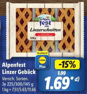 Lidl Alpenfest Linzer Gebäck 225/300/145 g Angebot