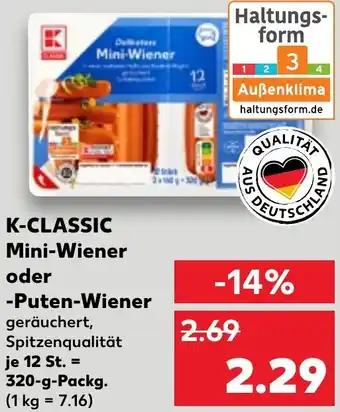 Kaufland K-CLASSIC Mini-Wiener oder Puten-Wiener 320 g Packg. Angebot