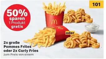 McDonald’s 2x große Pommes Frites oder 2x Curly Fries Angebot