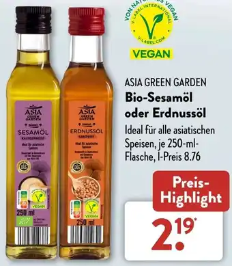 Aldi Süd ASIA GREEN GARDEN Bio-Sesamöl oder Erdnussöl 250 ml Flasche Angebot