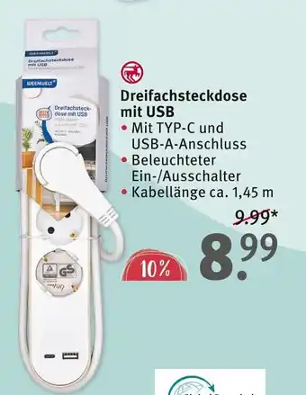 Rossmann Dreifachsteckdose mit USB Angebot