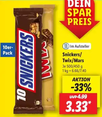 Lidl Snickers/ Twix/Mars 500/450 g Angebot