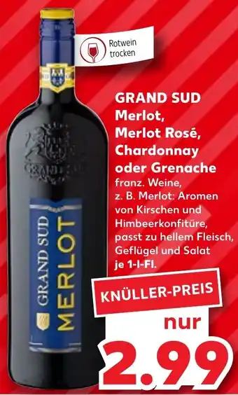 Kaufland GRAND SUD Merlot, Merlot Rosé, Chardonnay oder Grenache 1 L-Fl. Angebot