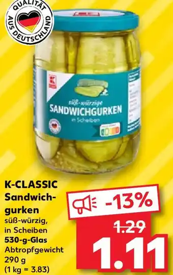 Kaufland K-CLASSIC Sandwichgurken 530 g Glas Angebot