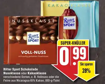 Edeka Neukauf Ritter Sport Schokolade Nussklasse oder Kakao Klasse 100g Angebot