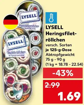 Kaufland LYSELL Heringsfiletröllchen 125 g Dose Angebot