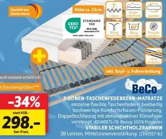 SCONTO BeCo 7-ZONEN-TASCHENFEDERKERN-MATRATZE und STABILER SCHICHTHOLZRAHMEN Angebot