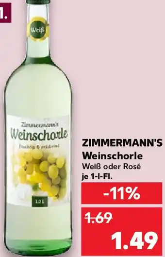 Kaufland ZIMMERMANN'S Weinschorle 1 L-Fl. Angebot