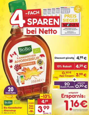 Netto Marken-Discount Bio-Kanadischer Ahornsirup 250 ml Angebot