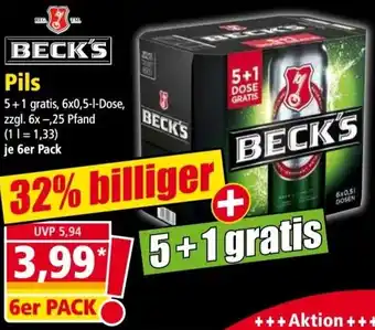 Norma BECK'S Pils 6x0,5 L Dose Angebot