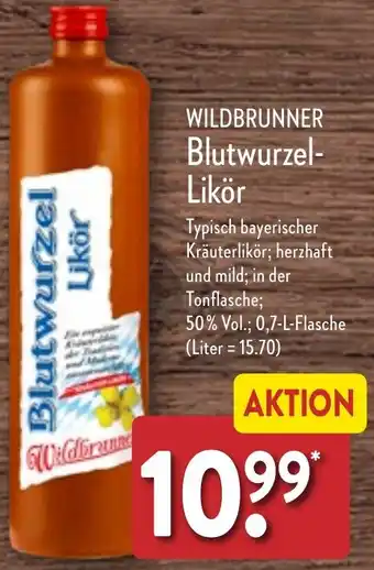 Aldi Nord WILDBRUNNER Blutwurzel-Likör 0,7 L Flasche Angebot