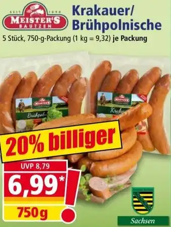 Norma MEISTER'S BAUTZEN Krakauer/ Brühpolnische 750 g Packung Angebot