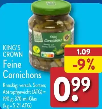 Aldi Nord KING'S CROWN Feine Cornichons 370 ml Glas Angebot