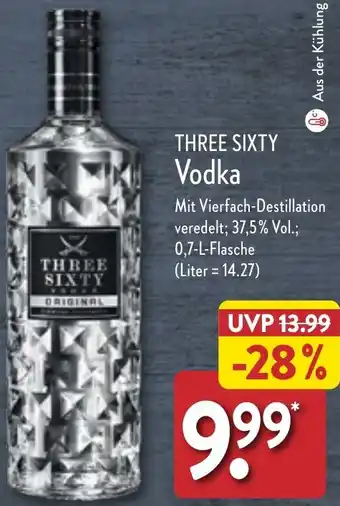 Aldi Nord THREE SIXTY Vodka 0,7 L Flasche Angebot