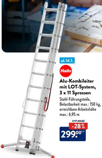 Aldi Nord Hailo Alu-Kombileiter mit LOT-System, 3 x 11 Sprossen Angebot