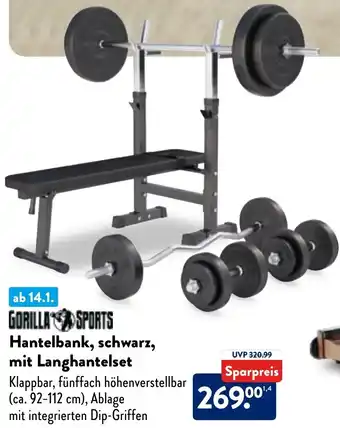 Aldi Nord GORILLA SPORTS Hantelbank, schwarz, mit Langhantelset Angebot