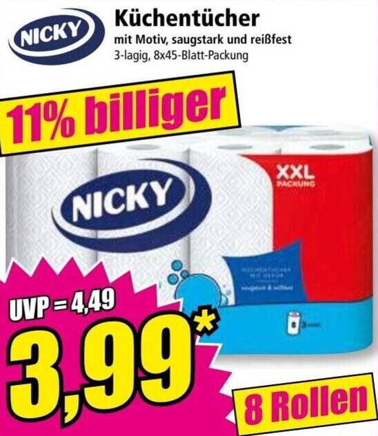 NICKY Küchentücher 8 Rollen Angebot bei Norma