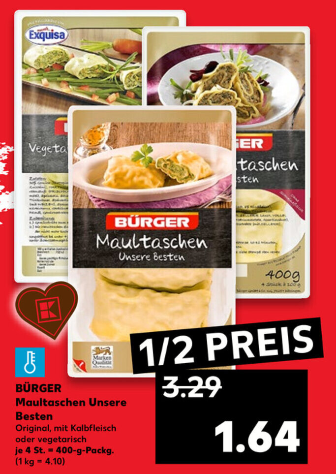 Bürger Maultaschen Unsere Besten 400g Angebot bei Kaufland