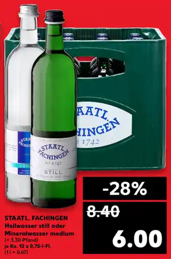 Kaufland Staatl. Fachingen Heilwasser still oder Mineralwasser medium 12x0,75L Angebot