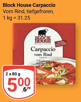 Globus Block House Carpaccio Vom Rind, tiefgefroren, 2*80g Angebot