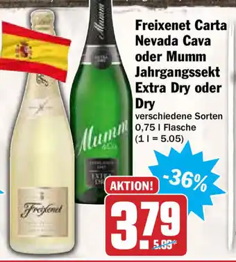 HIT Ullrich Freixenet Carta Nevada Cava oder Mumm Jahrgangssekt Extra Dry oder Dry 0,75L Angebot