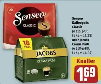 REWE Senseo Kaffeepads Classic 111-g-Btl. oder Jacobs Crema Pads 118-g-Btl. Angebot