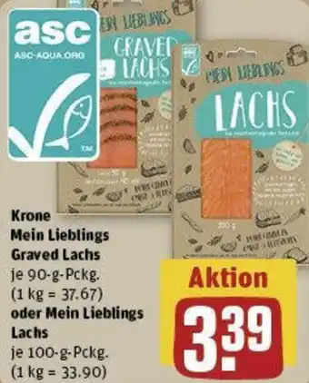 REWE Krone Mein Lieblings Graved Lachs 90 g oder Mein Lieblings Lachs 100 g Pckg. Angebot