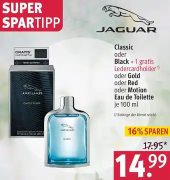 Rossmann JAGUAR Classic oder Black + 1 gratis Ledercardholder ¹ oder Gold oder Red oder Motion Eau de Toilette 100 ml Angebot