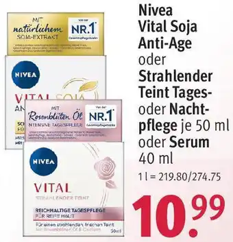 Rossmann Nivea Vital Soja Anti-Age oder Strahlender Teint Tages oder Nachtpflege 50 ml oder Serum 40 ml Angebot