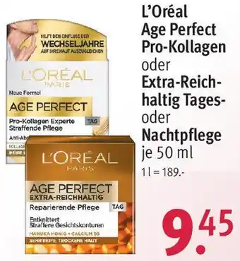 Rossmann L'Oréal Age Perfect Pro-Kollagen oder Extra-Reichhaltig Tages oder Nachtpflege 50 ml Angebot