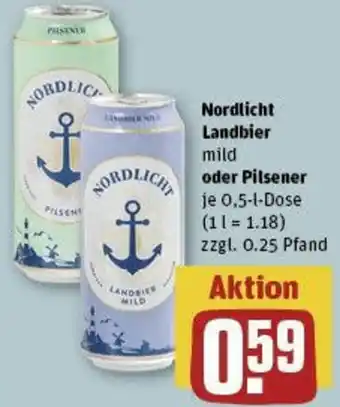 REWE Nordlicht Landbier mild oder Pilsener 0,5 L Dose Angebot