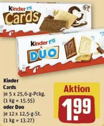 REWE Kinder Cards 5 x 25,6-g-Pckg. oder Duo 12x12,5 g St. Angebot