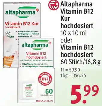 Rossmann Altapharma Vitamin B12 Kur hochdosiert 10 x 10 ml oder Vitamin B12 hochdosiert 60 Stück/16,8 g Angebot