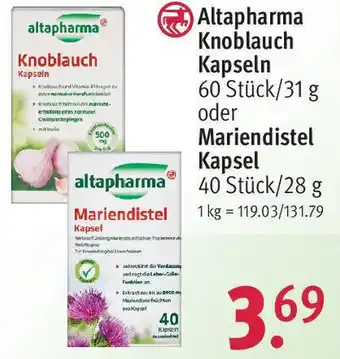 Rossmann Altapharma Knoblauch Kapseln 60 Stück/31 g oder Mariendistel Kapsel 40 Stück/28 g Angebot