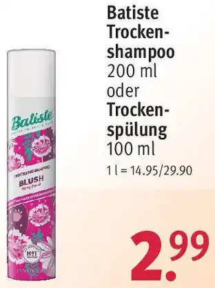 Rossmann Batiste Trockenshampoo 200 ml oder Trockenspülung 100 ml Angebot