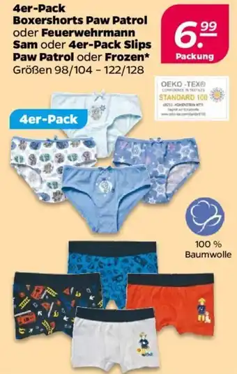 NETTO 4er-Pack Boxershorts Paw Patrol oder Feuerwehrmann Sam oder 4er-Pack Slips Paw Patrol oder Frozen Angebot