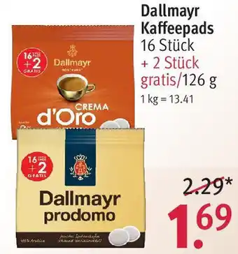 Rossmann Dallmayr Kaffeepads 16 Stück + 2 Stück gratis/126 g Angebot