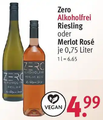 Rossmann Zero Alkoholfrei Riesling oder Merlot Rosé 0,75 Liter Angebot