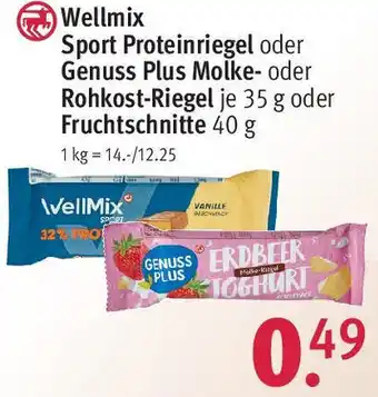 Rossmann Wellmix Sport Proteinriegel oder Genuss Plus Molke- oder Rohkost-Riegel je 35 g oder Fruchtschnitte 40 g Angebot