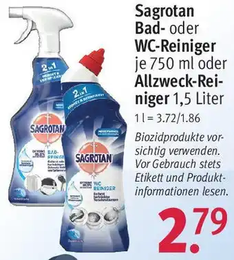 Rossmann Sagrotan Bad- oder WC-Reiniger 750 ml oder Allzweck-Reiniger 1,5 Liter Angebot