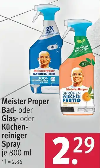 Rossmann Meister Proper Bad oder Glas oder Küchenreiniger Spray 800 ml Angebot