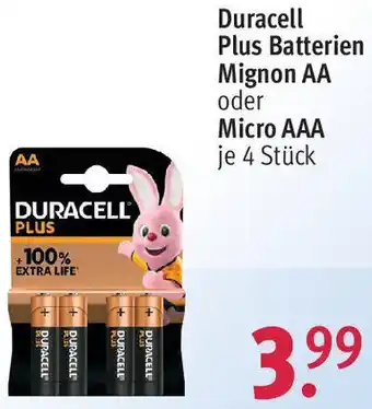 Rossmann Duracell Plus Batterien Mignon AA oder Micro AAA 4 Stück Angebot