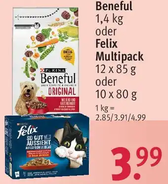 Rossmann Beneful 1,4 kg oder Felix Multipack 12 x 85 g oder 10 x 80 g Angebot